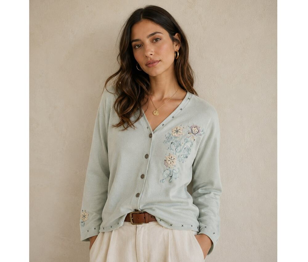 Artisans Vtg Womens XL Embroidered Cardigan Cottagecore Garden Party Soft Girl